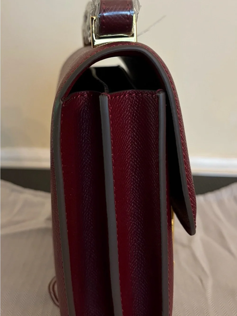 Deep Red Real Leather Shoulder/Crossbody Bag with H Closure